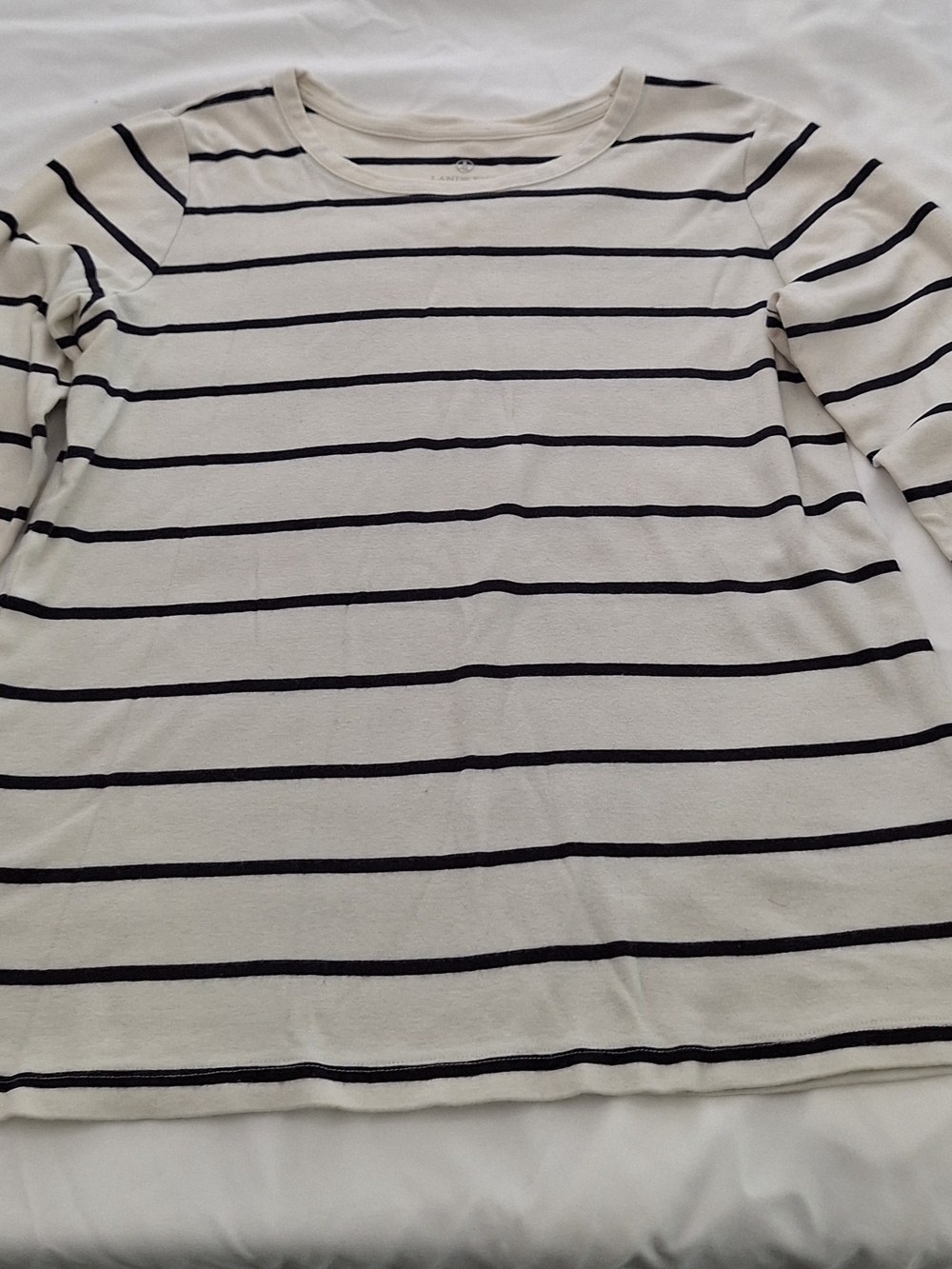 Lands' End Women's Plus Size Relaxes Long Sleeve Crew Neck  White And Black